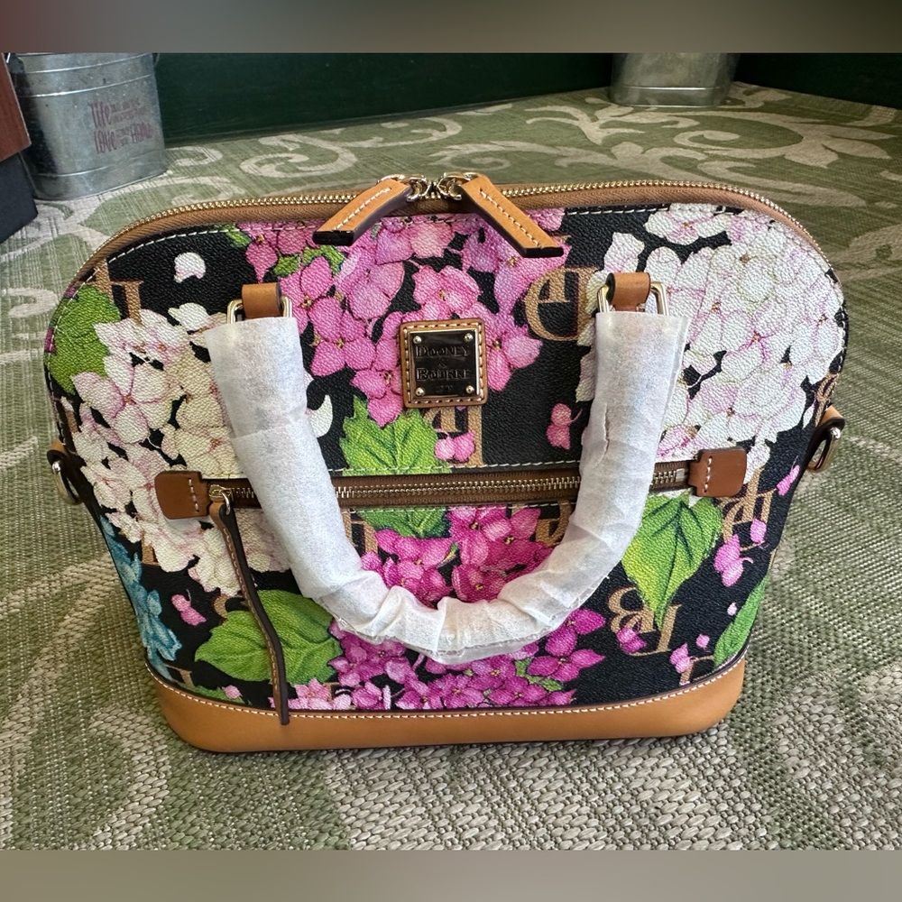 Dooney & Bourke Hydrangea Black Monogram Domed Zip Satchel NWT - Picture 12 of 15